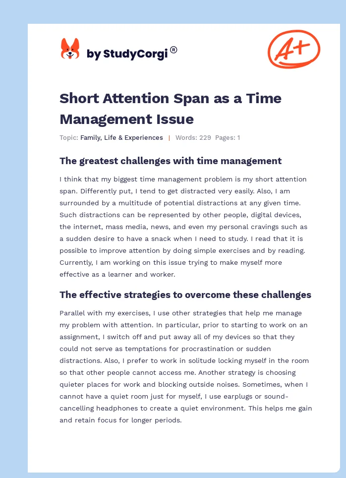 Short Attention Span as a Time Management Issue. Page 1