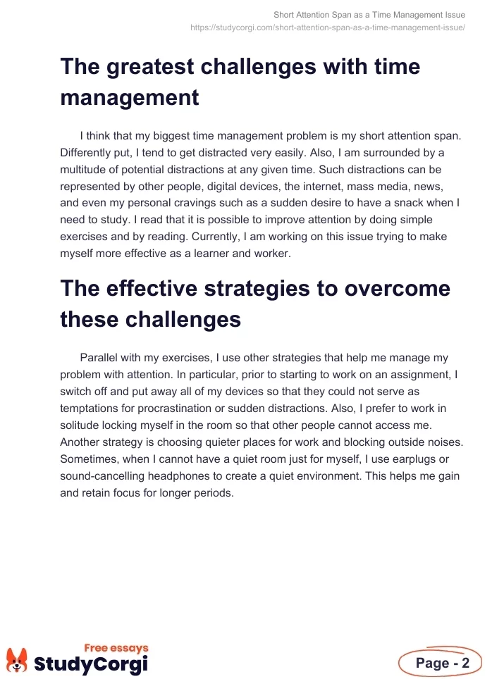 Short Attention Span as a Time Management Issue. Page 2