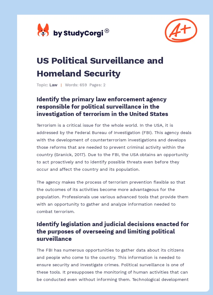 US Political Surveillance and Homeland Security. Page 1