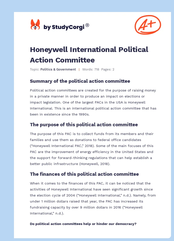 Honeywell International Political Action Committee. Page 1