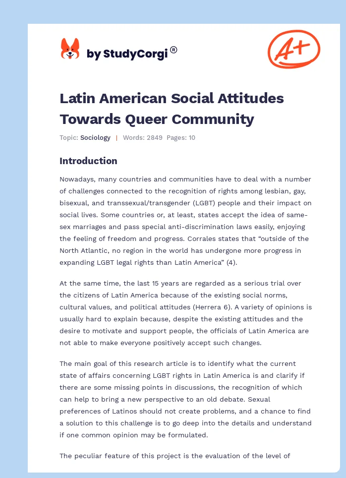Latin American Social Attitudes Towards Queer Community. Page 1