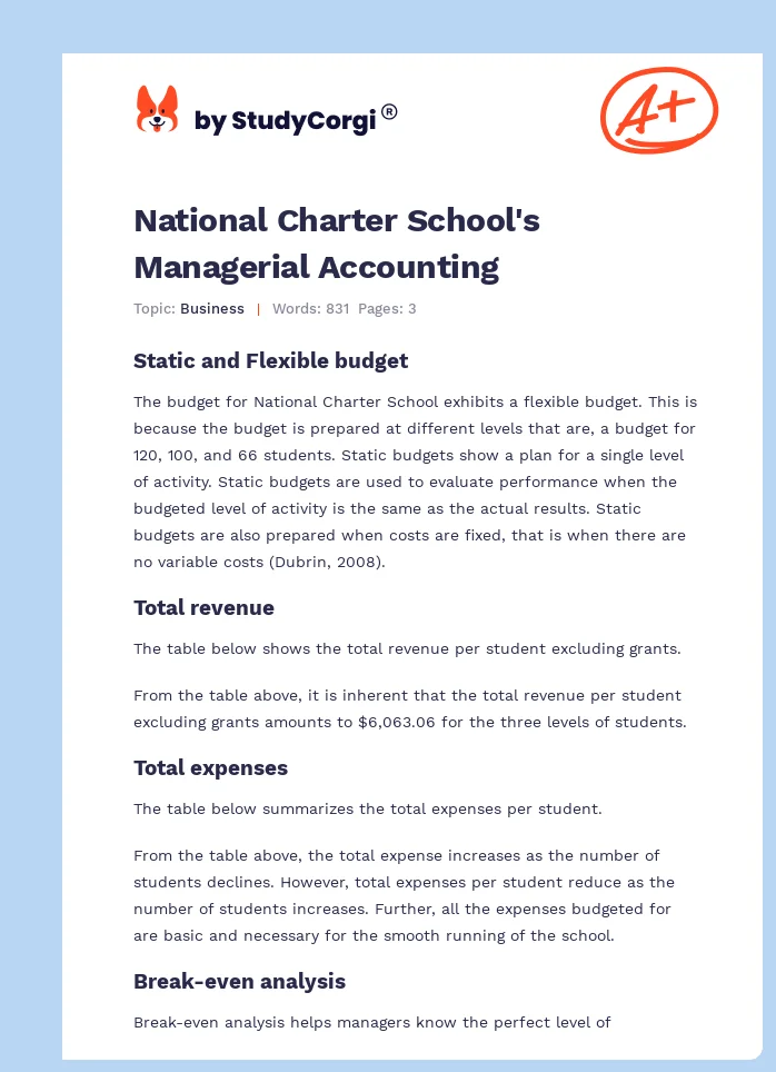 National Charter School's Managerial Accounting. Page 1