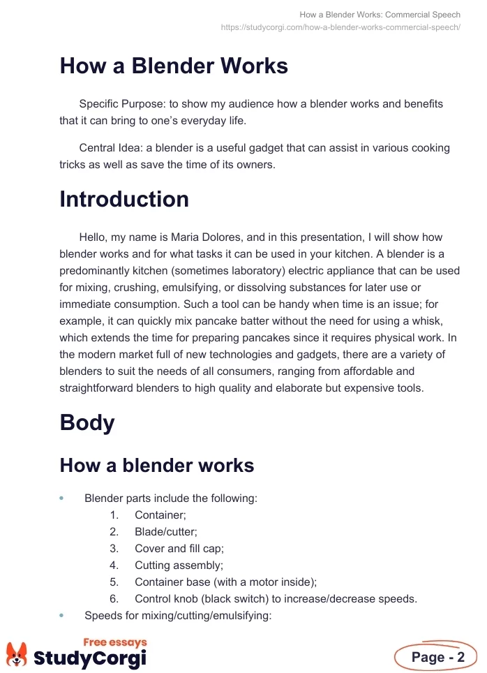 How a Blender Works: Commercial Speech. Page 2