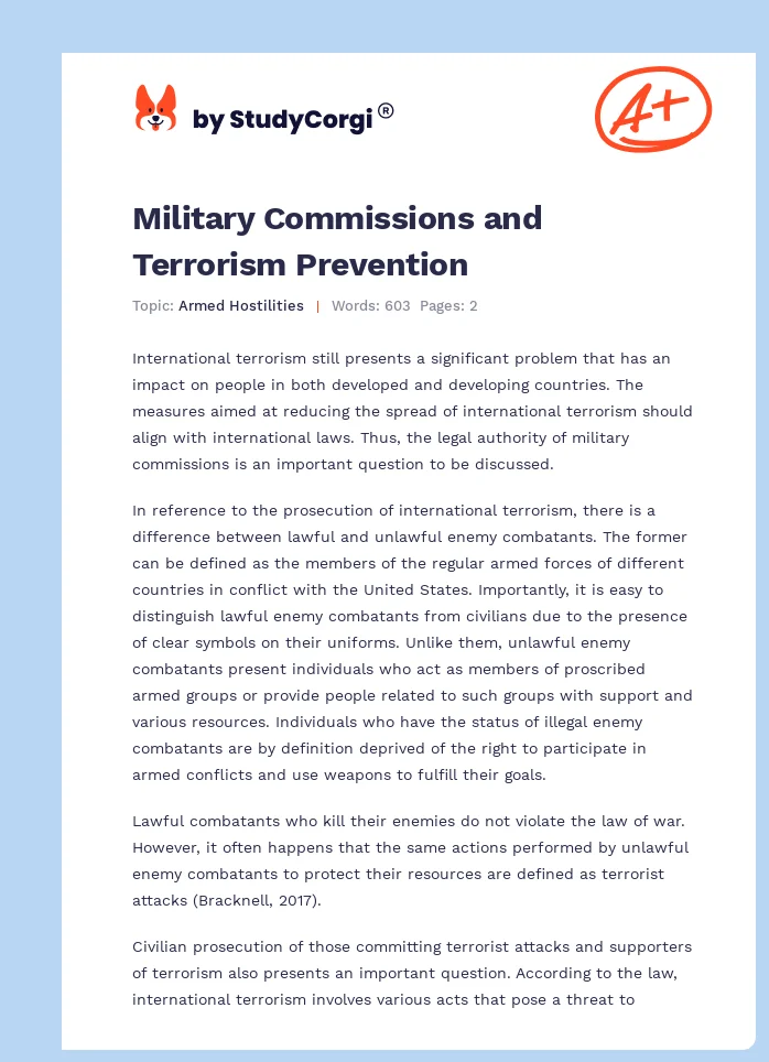 Military Commissions and Terrorism Prevention. Page 1