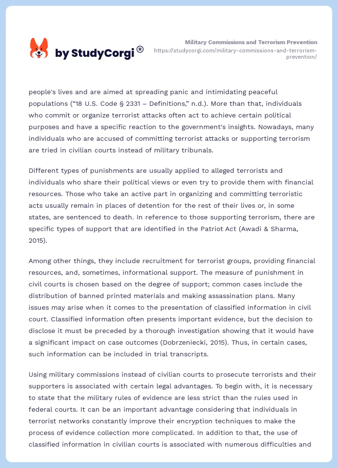 Military Commissions and Terrorism Prevention. Page 2