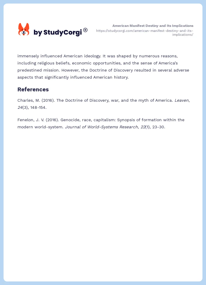 American Manifest Destiny and Its Implications. Page 2