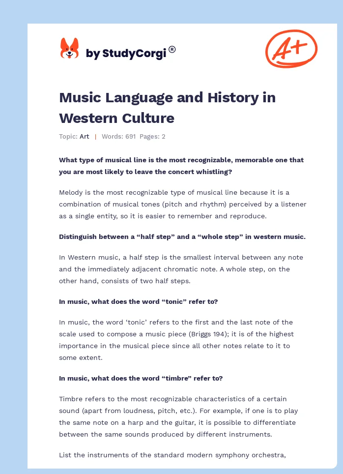 Music Language and History in Western Culture. Page 1