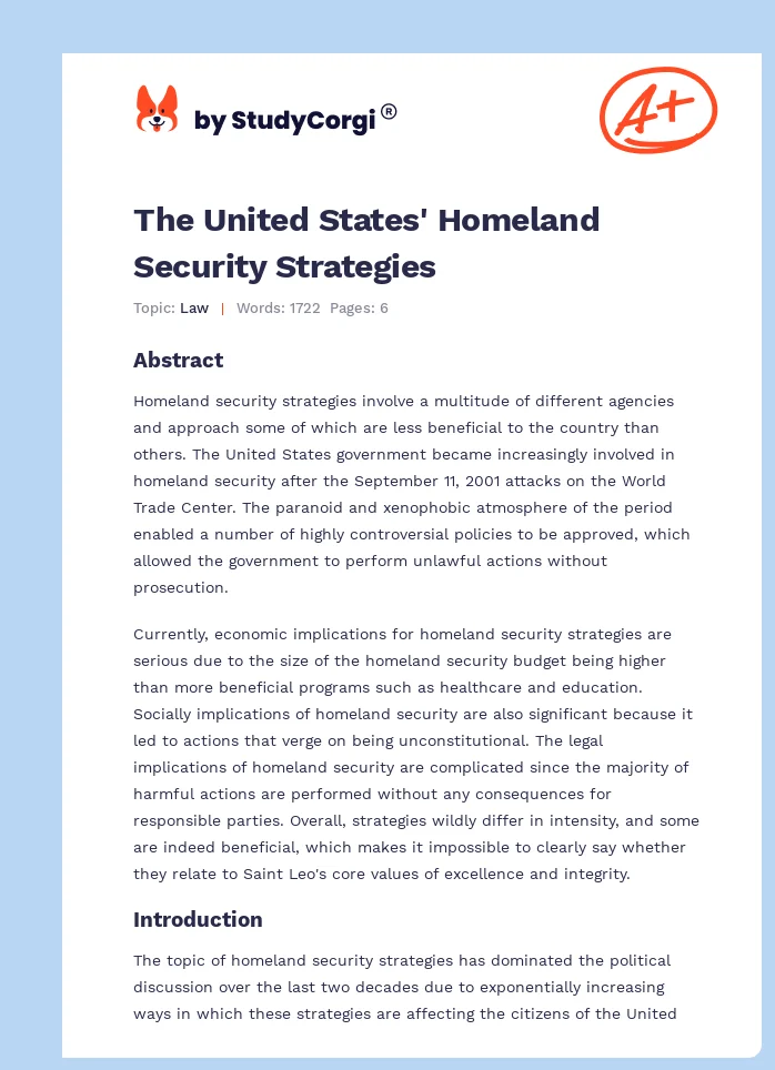 The United States' Homeland Security Strategies. Page 1