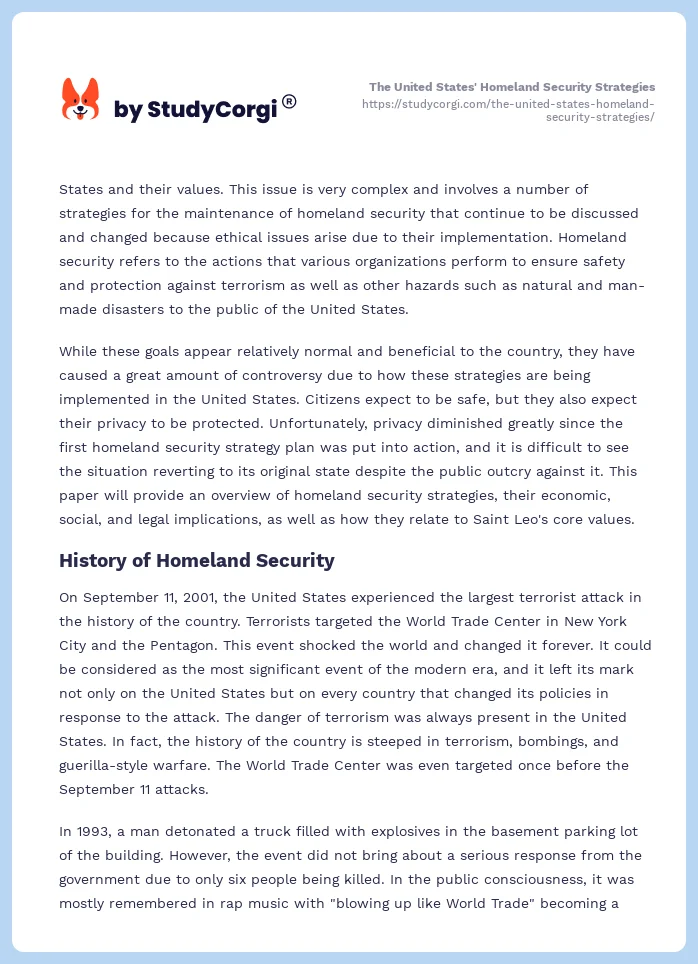 The United States' Homeland Security Strategies. Page 2