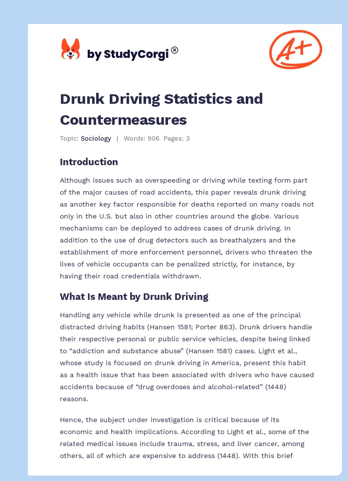 Drunk Driving Statistics and Countermeasures. Page 1