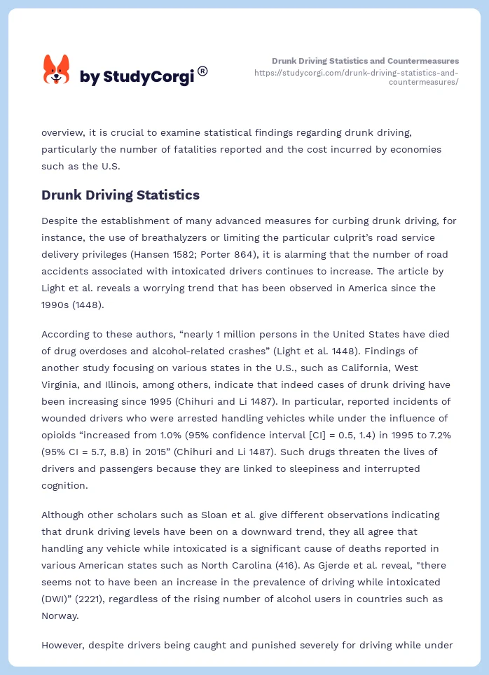 Drunk Driving Statistics and Countermeasures. Page 2