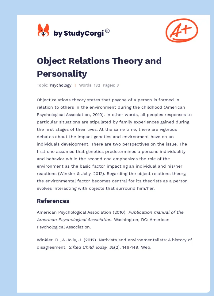 Object Relations Theory and Personality. Page 1