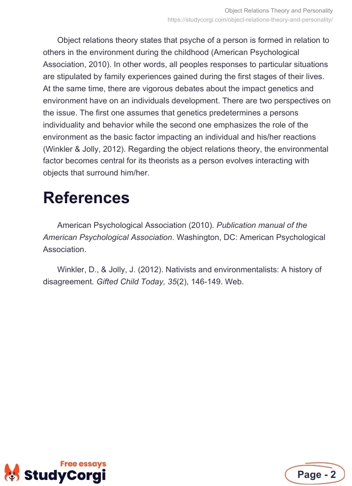 Object Relations Theory and Personality. Page 2