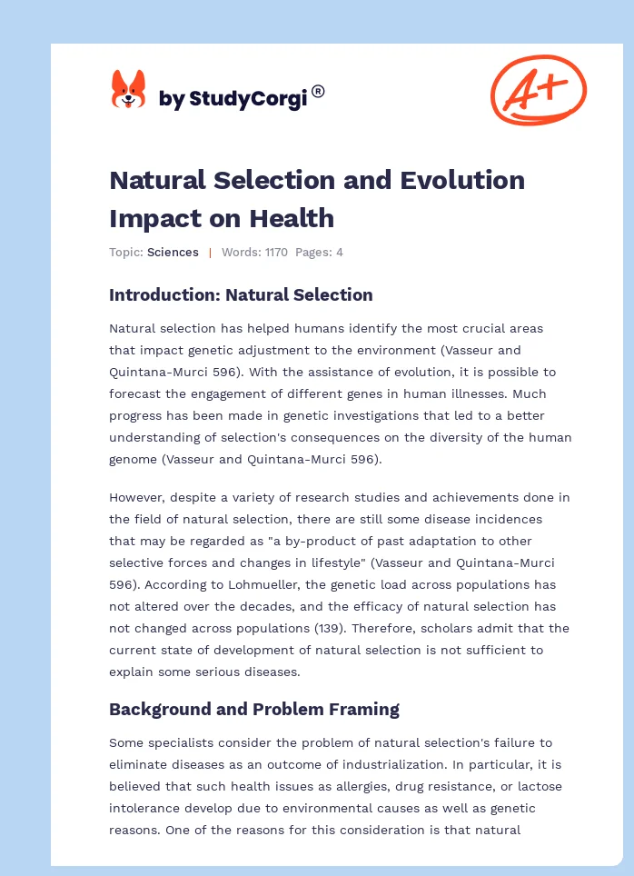 Natural Selection and Evolution Impact on Health. Page 1