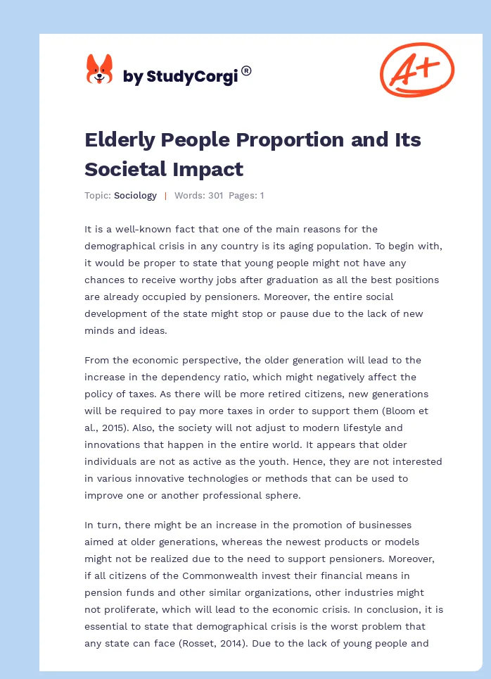 Elderly People Proportion and Its Societal Impact. Page 1