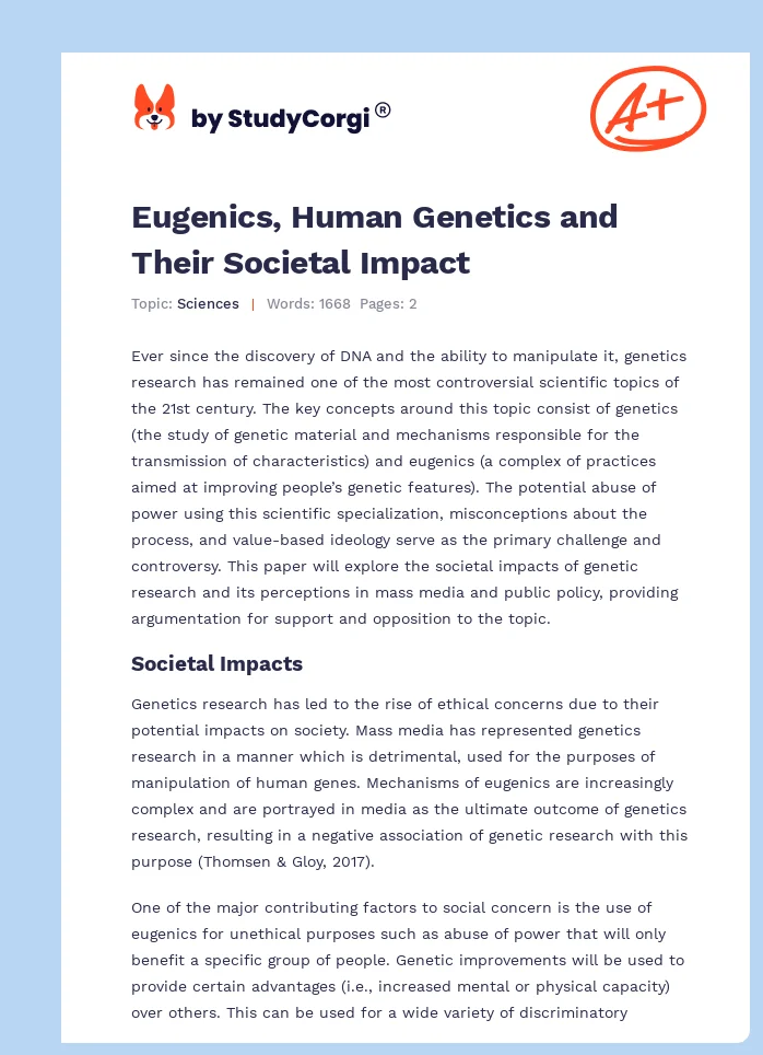 Eugenics, Human Genetics and Their Societal Impact. Page 1