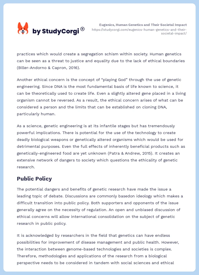 Eugenics, Human Genetics and Their Societal Impact. Page 2