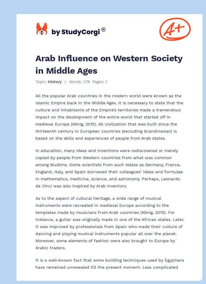Arab Influence on Western Society in Middle Ages. Page 1