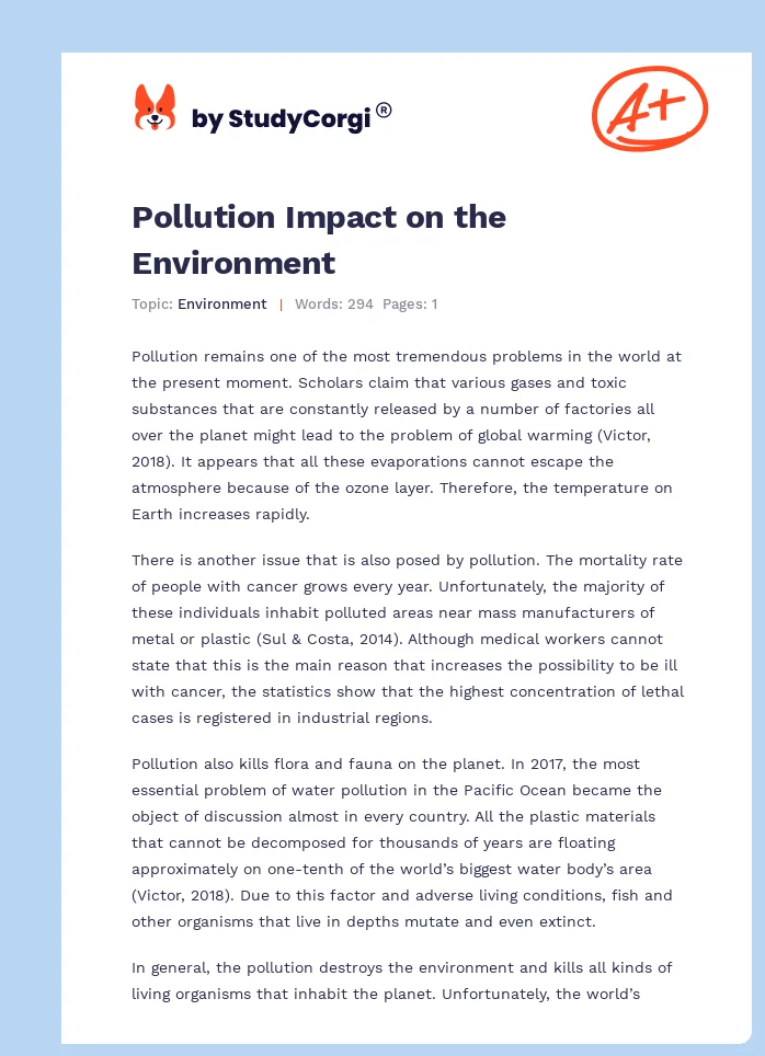 Pollution Impact on the Environment. Page 1