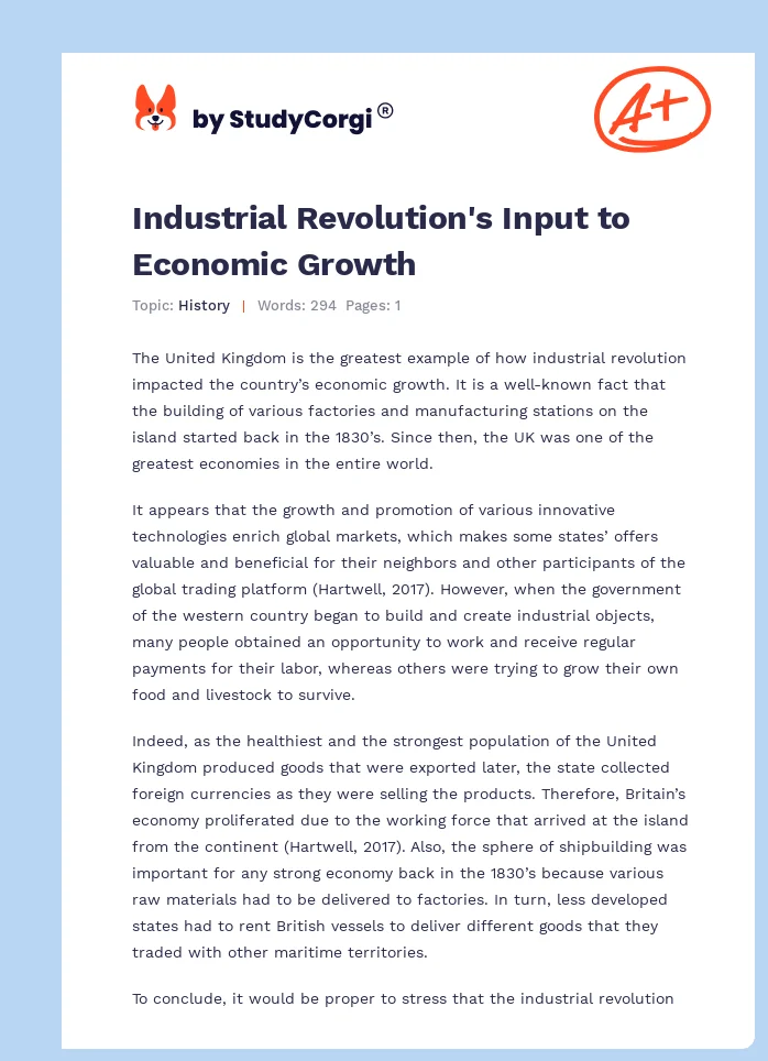 Industrial Revolution's Input to Economic Growth. Page 1