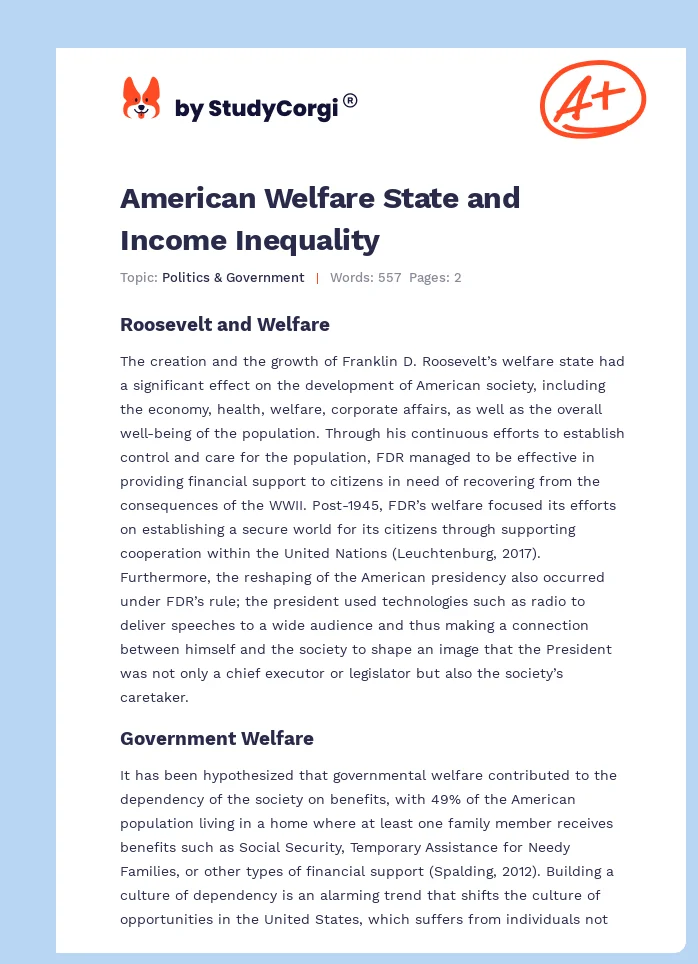 American Welfare State and Income Inequality. Page 1