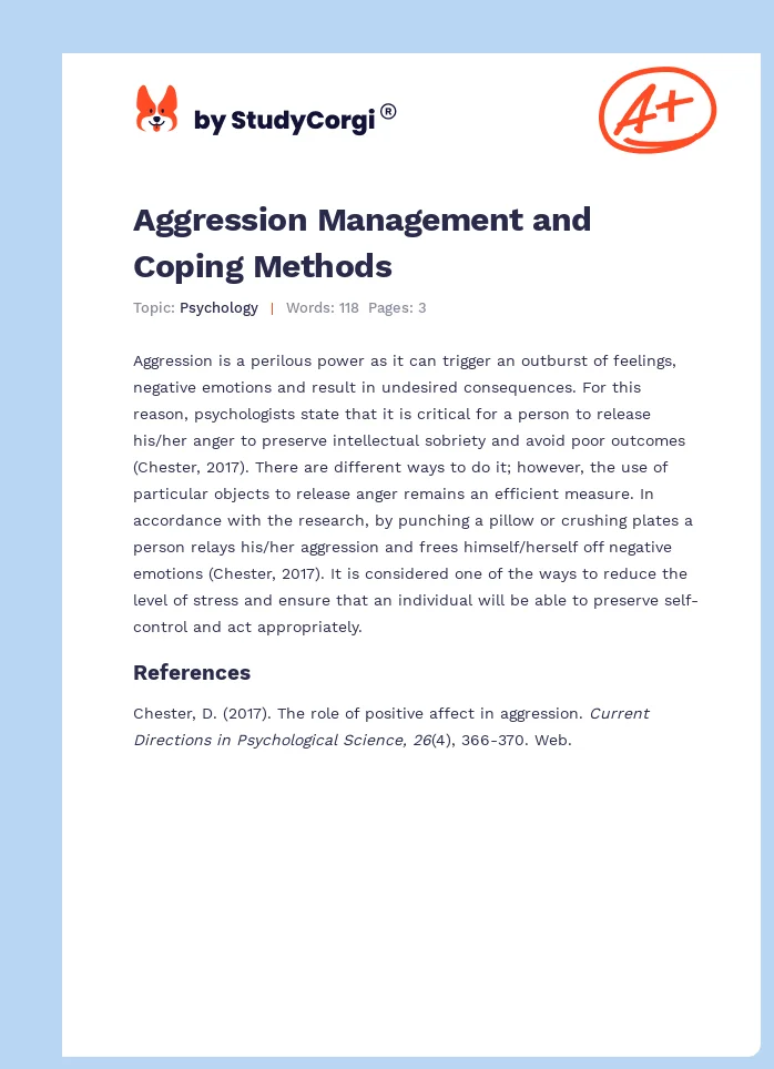 Aggression Management and Coping Methods. Page 1