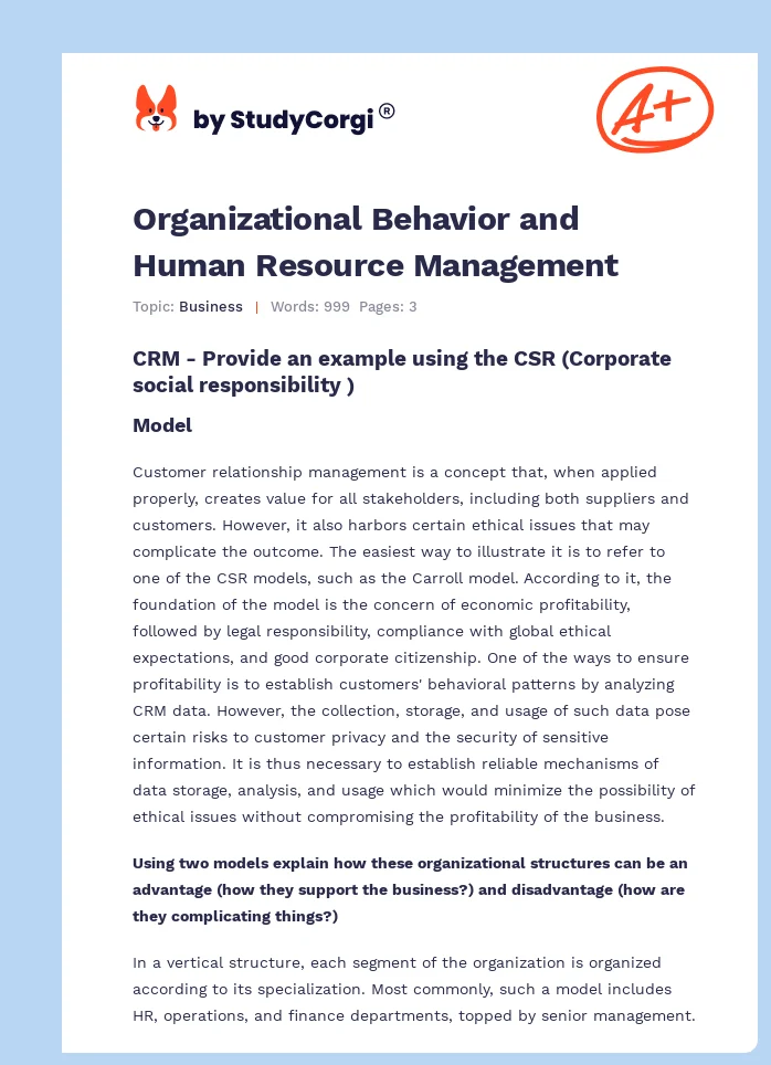Organizational Behavior and Human Resource Management. Page 1