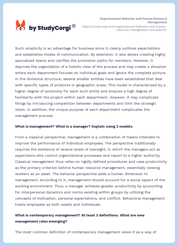Organizational Behavior and Human Resource Management. Page 2