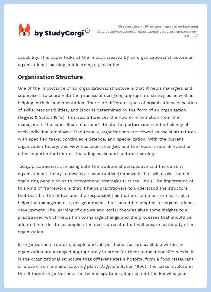 Organisational Structure Impacts on Learning. Page 2