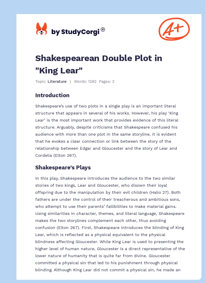Shakespearean Double Plot in "King Lear". Page 1