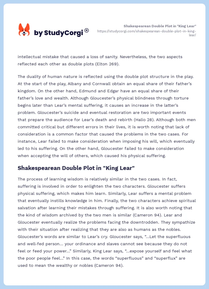 Shakespearean Double Plot in "King Lear". Page 2