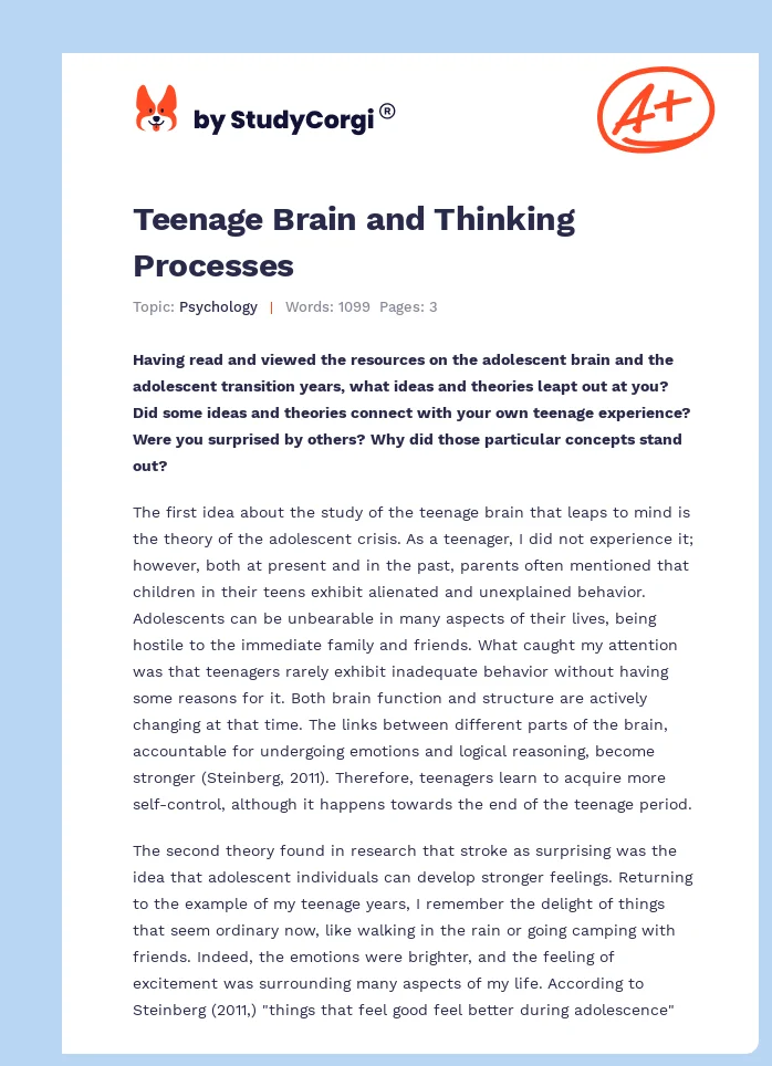 Teenage Brain and Thinking Processes. Page 1
