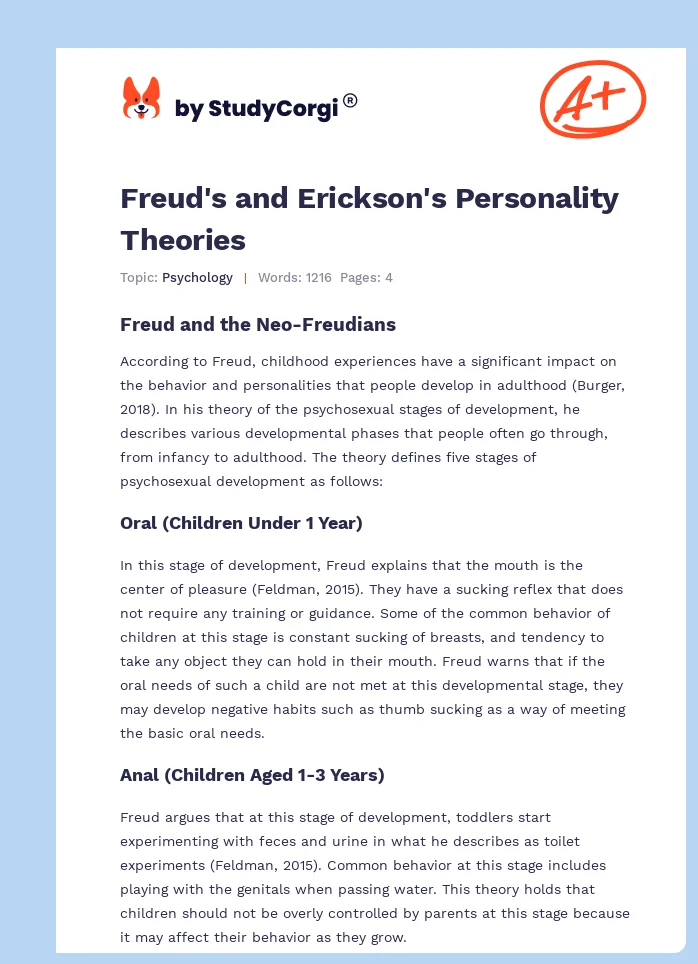 Freud's and Erickson's Personality Theories. Page 1