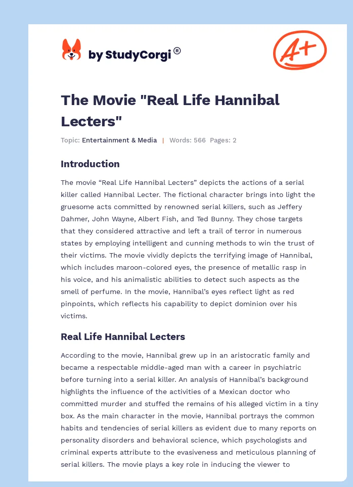 The Movie "Real Life Hannibal Lecters". Page 1