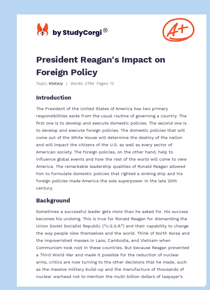 President Reagan's Impact on Foreign Policy. Page 1