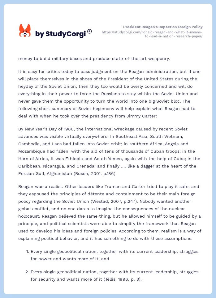 President Reagan's Impact on Foreign Policy. Page 2