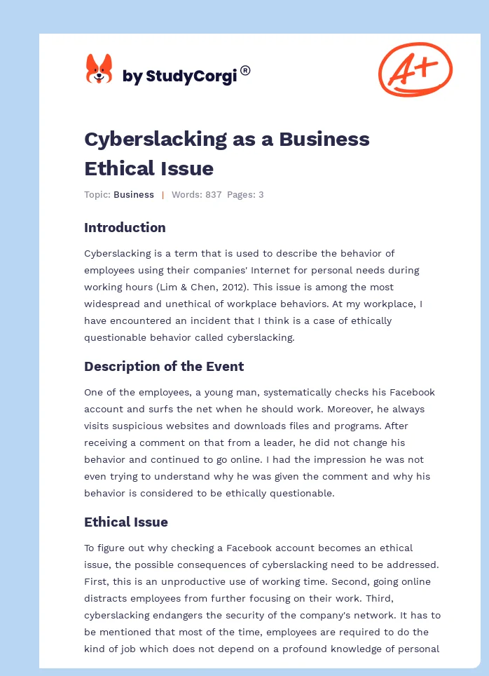 Cyberslacking as a Business Ethical Issue. Page 1