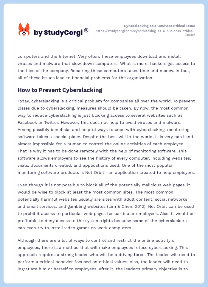 Cyberslacking as a Business Ethical Issue. Page 2