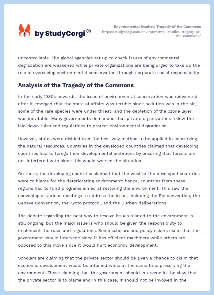Environmental Studies: Tragedy of the Commons. Page 2
