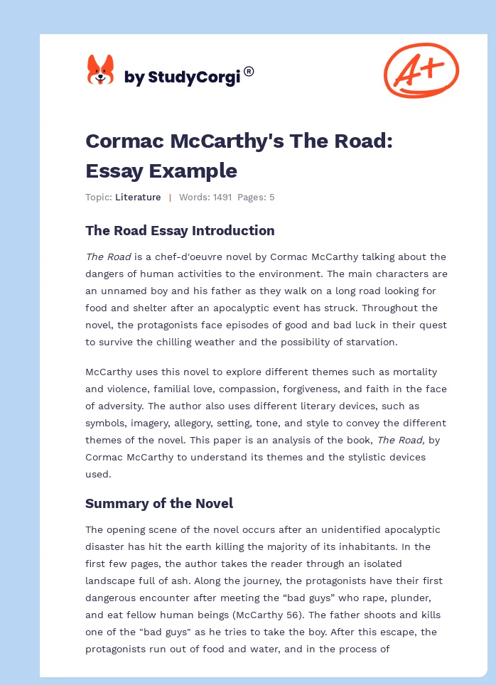 Cormac McCarthy's The Road: Essay Example. Page 1