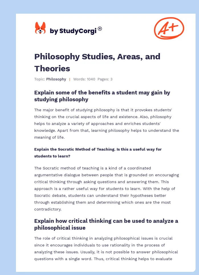 Philosophy Studies, Areas, and Theories. Page 1