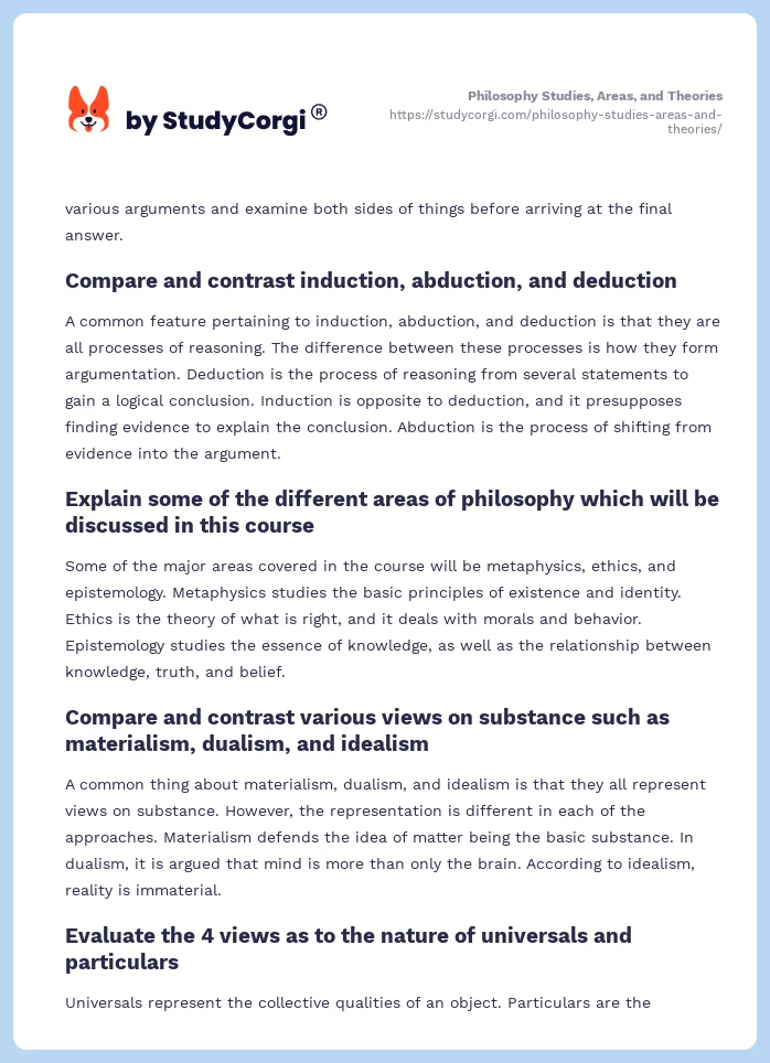 Philosophy Studies, Areas, and Theories. Page 2