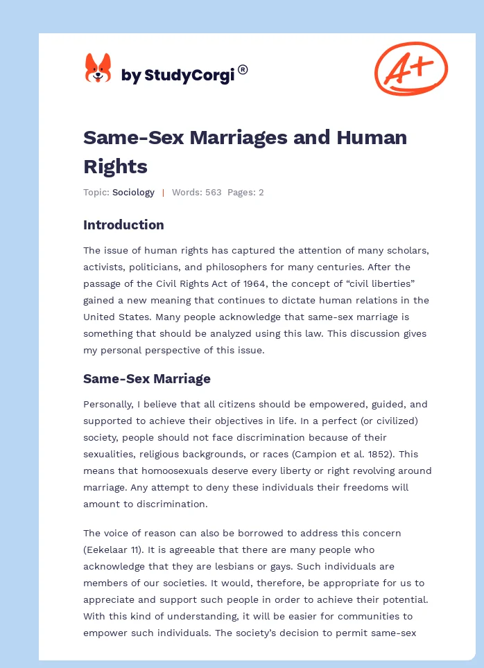 Same-Sex Marriages and Human Rights. Page 1