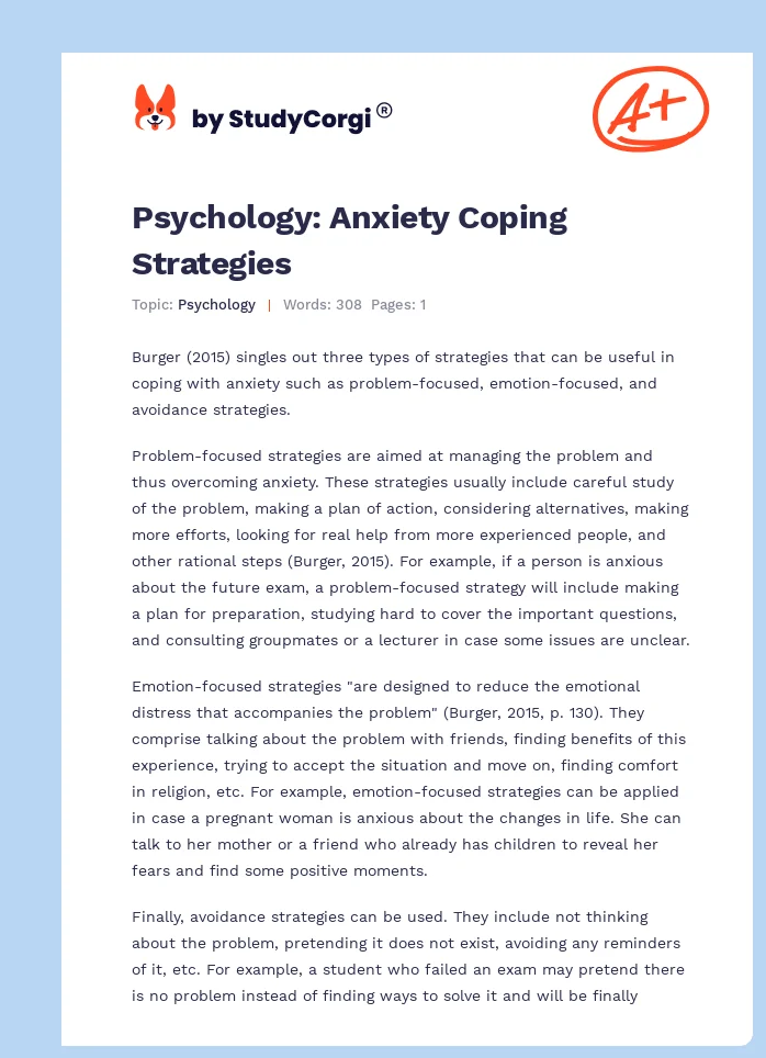 Psychology: Anxiety Coping Strategies. Page 1
