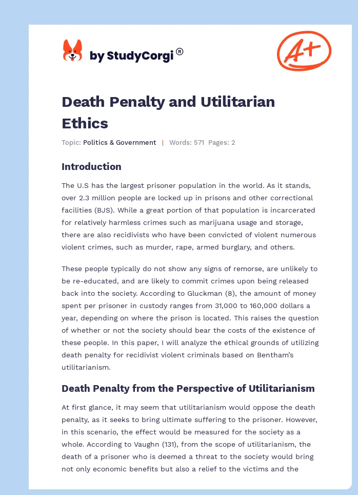 Death Penalty and Utilitarian Ethics. Page 1