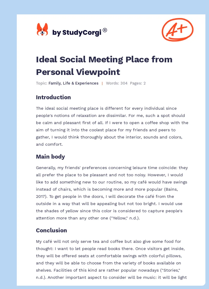Ideal Social Meeting Place from Personal Viewpoint. Page 1