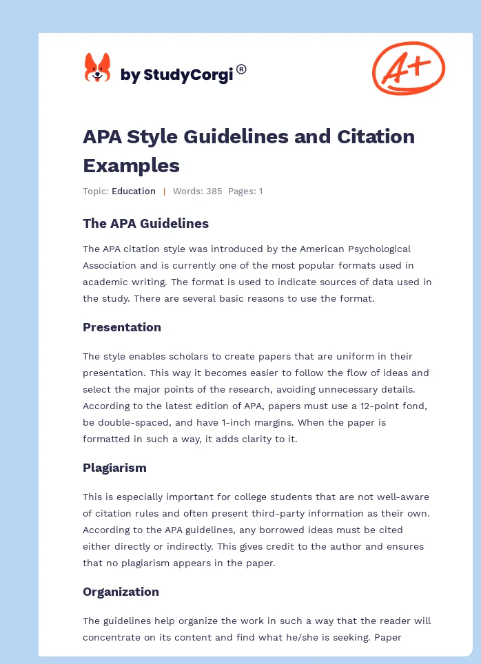 APA Style Guidelines and Citation Examples. Page 1
