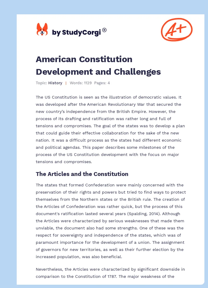 American Constitution Development and Challenges. Page 1