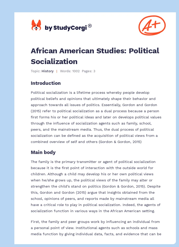 African American Studies: Political Socialization. Page 1