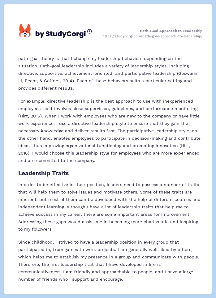 Path-Goal Approach to Leadership. Page 2